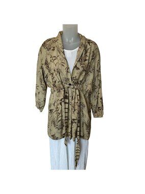 Cord Studios India Bird Floral Print Womens O/S Topper Tunic Top Bohemian Artsy